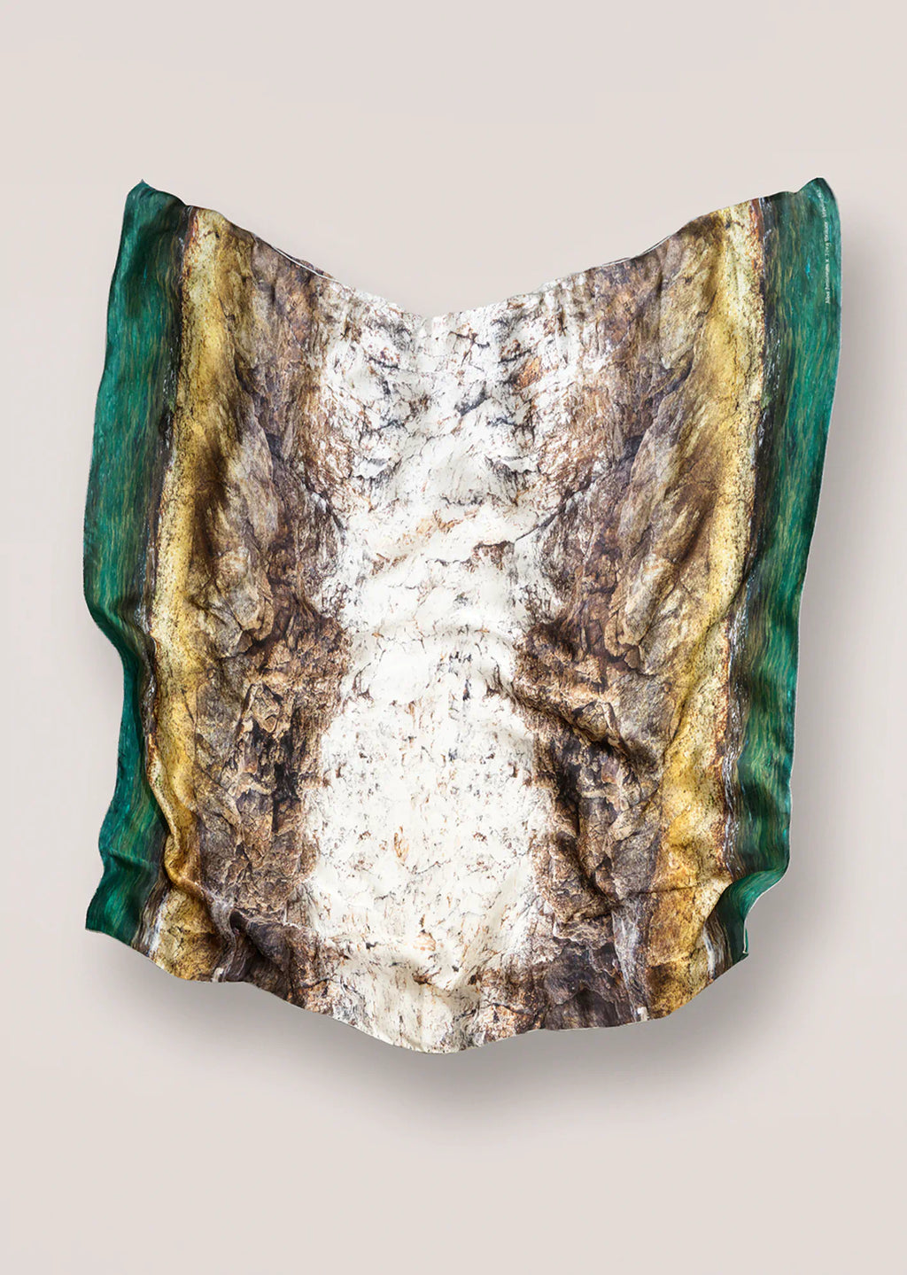 Jorg Brauer scarf  resembling a geological sample with layered rock on a beige background